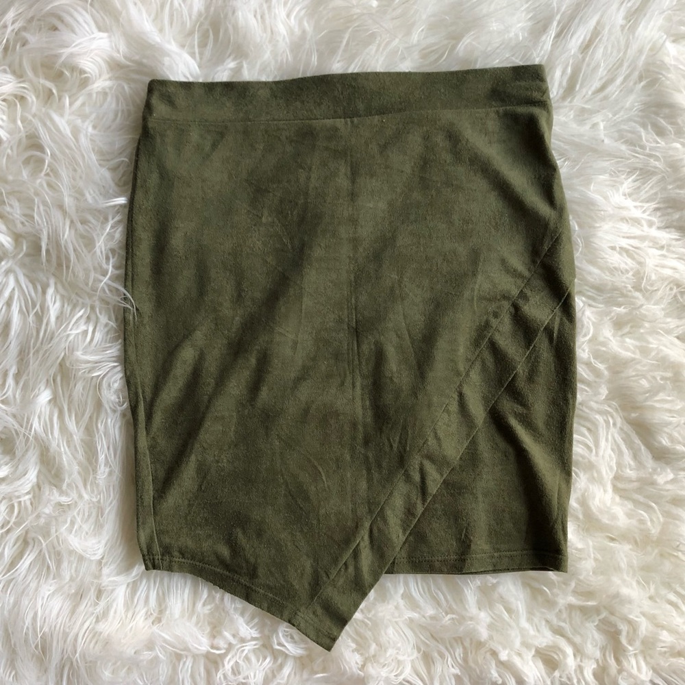 Army Green Faux Suede High Waisted Mini Skirt